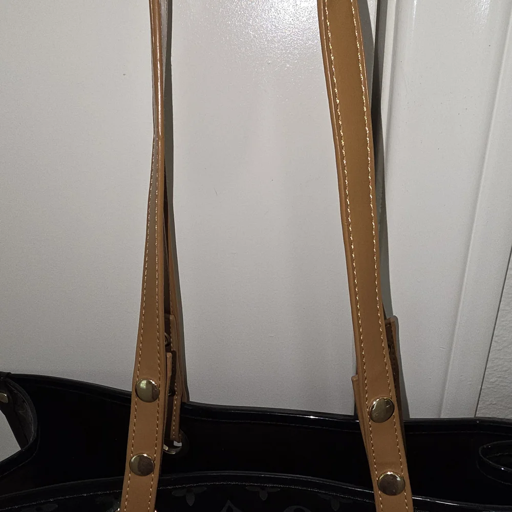 Designer Black and Tan Monogram Tote - Picture 5 of 11